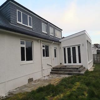 Rear of house roughcasted in white chip  Newton Mearns. Glasgow